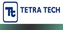 tetra tech in blue capital letters with a green line below